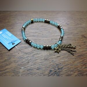NWT Chavez for Charity Gold and Blue Beaded Bracelet with Star Charm